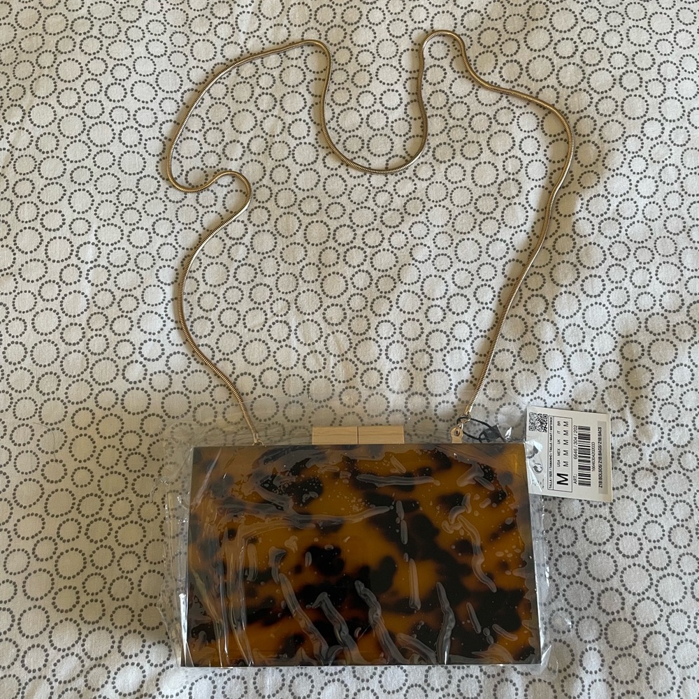 New! Zara Tortoise Acrylic Box Clutch